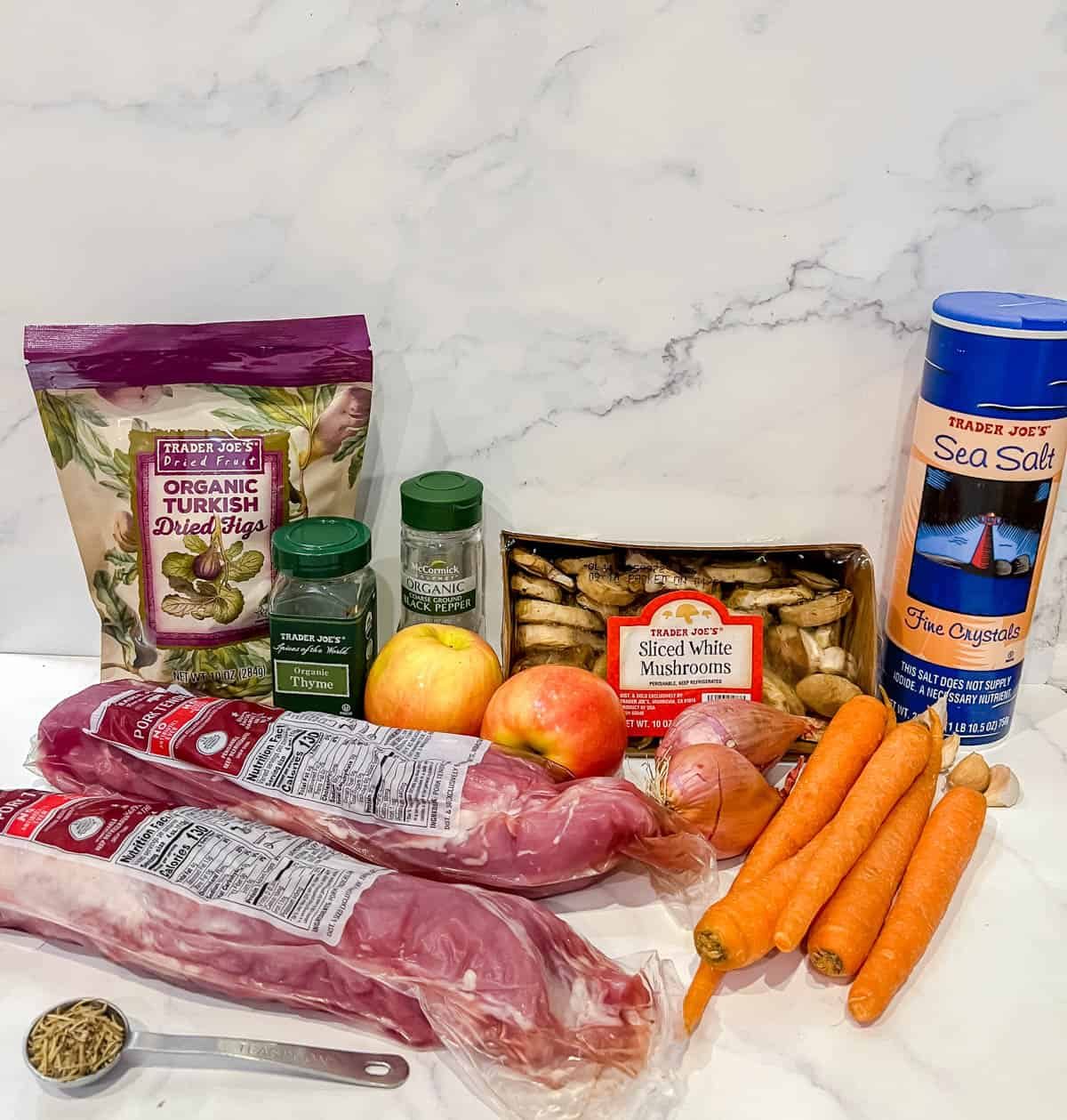 Ingredients needed to make pork tenderloin apple recipe.