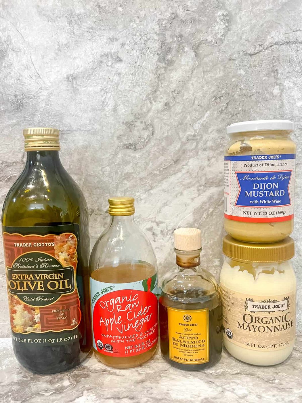 Ingredients needed to make balsamic dressing.