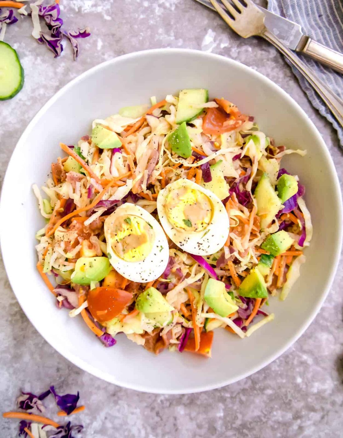 Cabbage crunch salad in a large plate.
