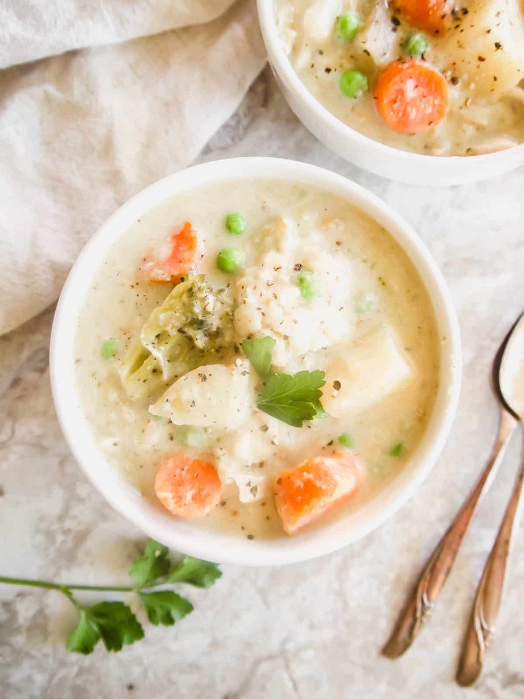 Chicken Pot Pie Soup in a bowl.