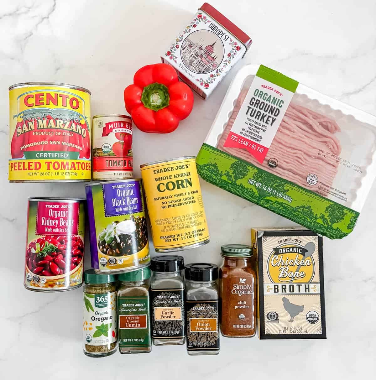 Ingredients needed to make slow cooker turkey chili.
