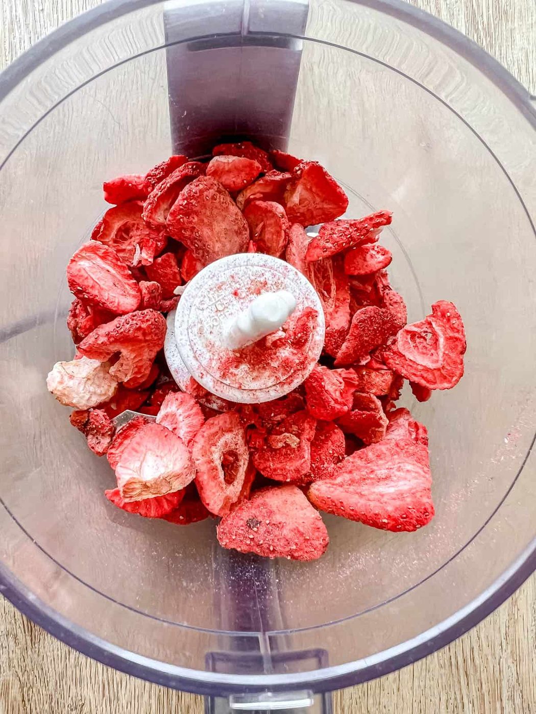 Freeze dried strawberries in a food processor.