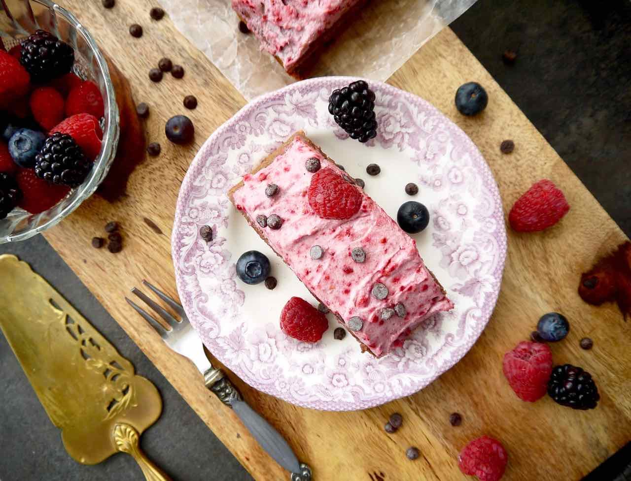 Small Paleo Raspberry Chocolate Chip Cake with Raspberry Frosting
