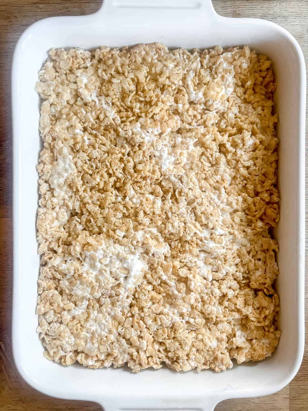 Rice krispie treats in a pan.