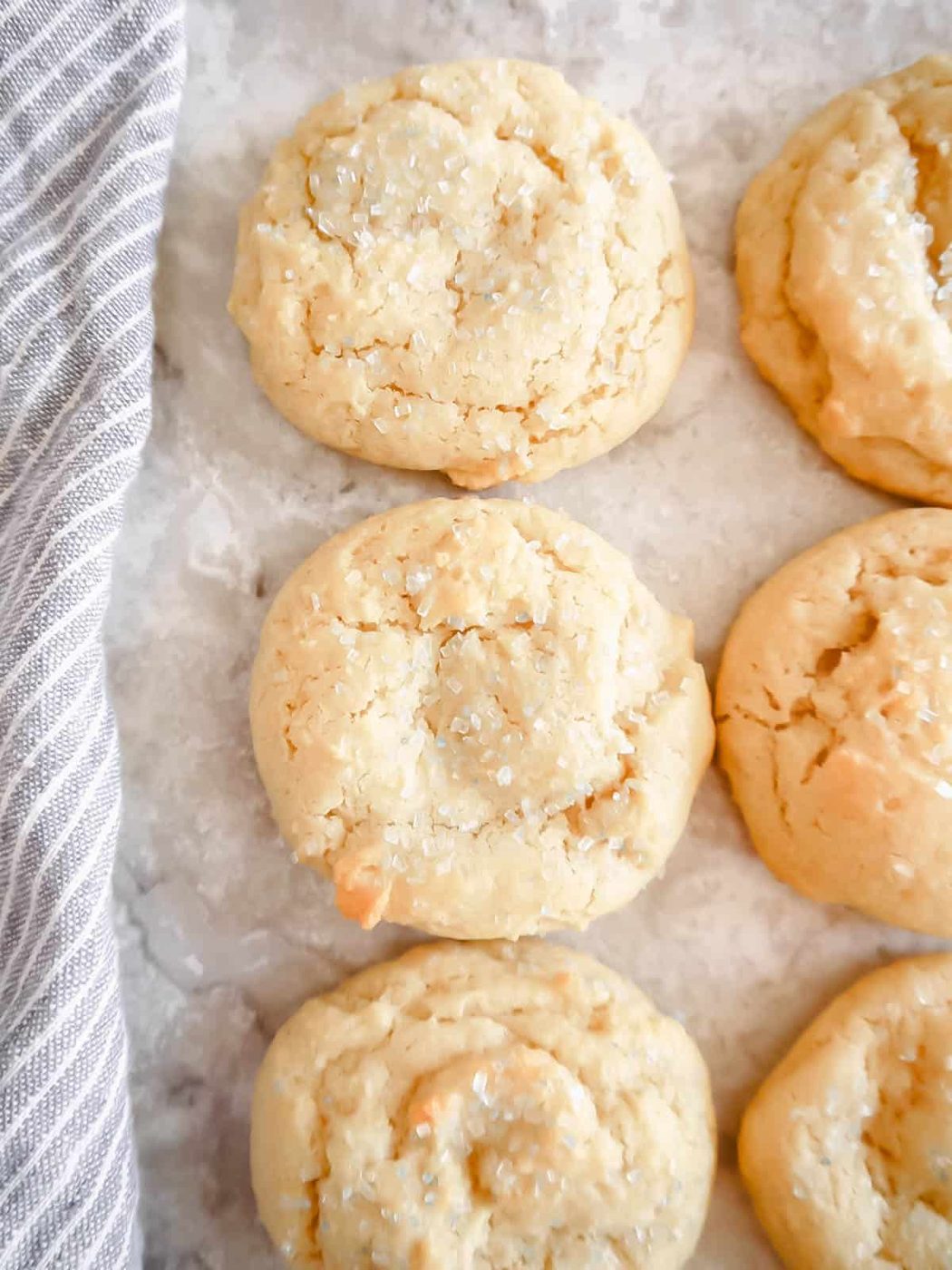 Olive oil sugar cookies rolled in coarse sugar.