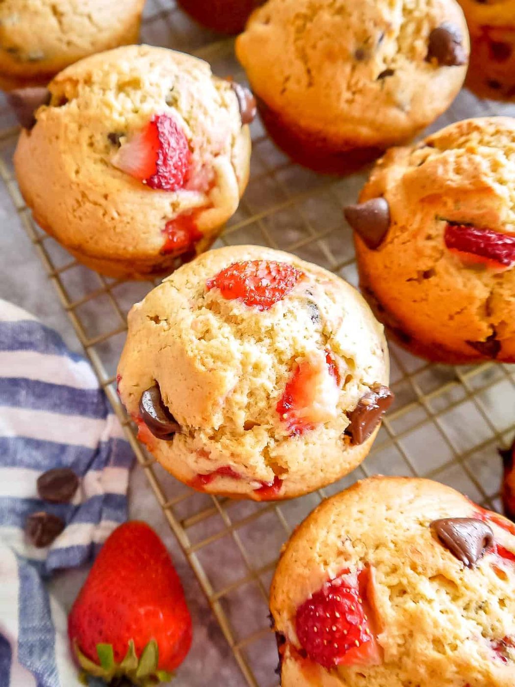 Strawberry Chocolate Chip Muffins made with Olive Oil, Dairy-free