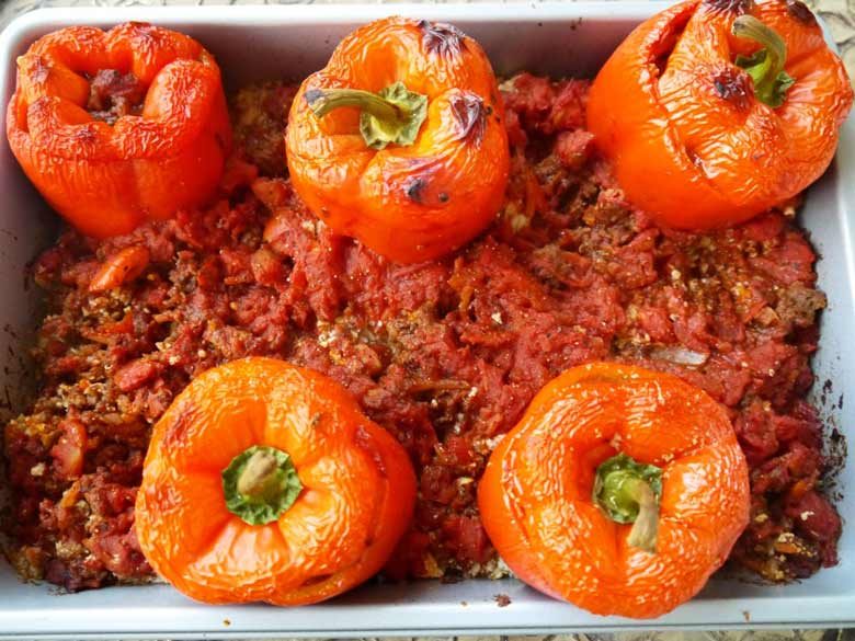 Stuffed Peppers with Cauliflower Rice, Paleo, GF