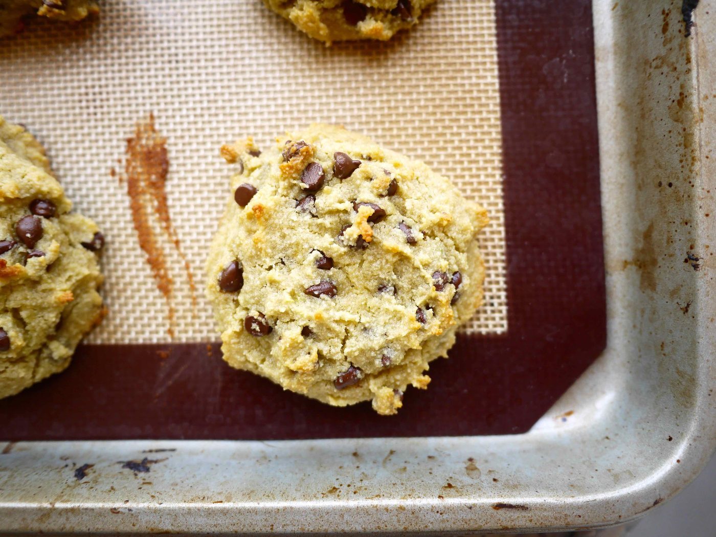 Freshly baked paleo avocado chocolate chip cookies.