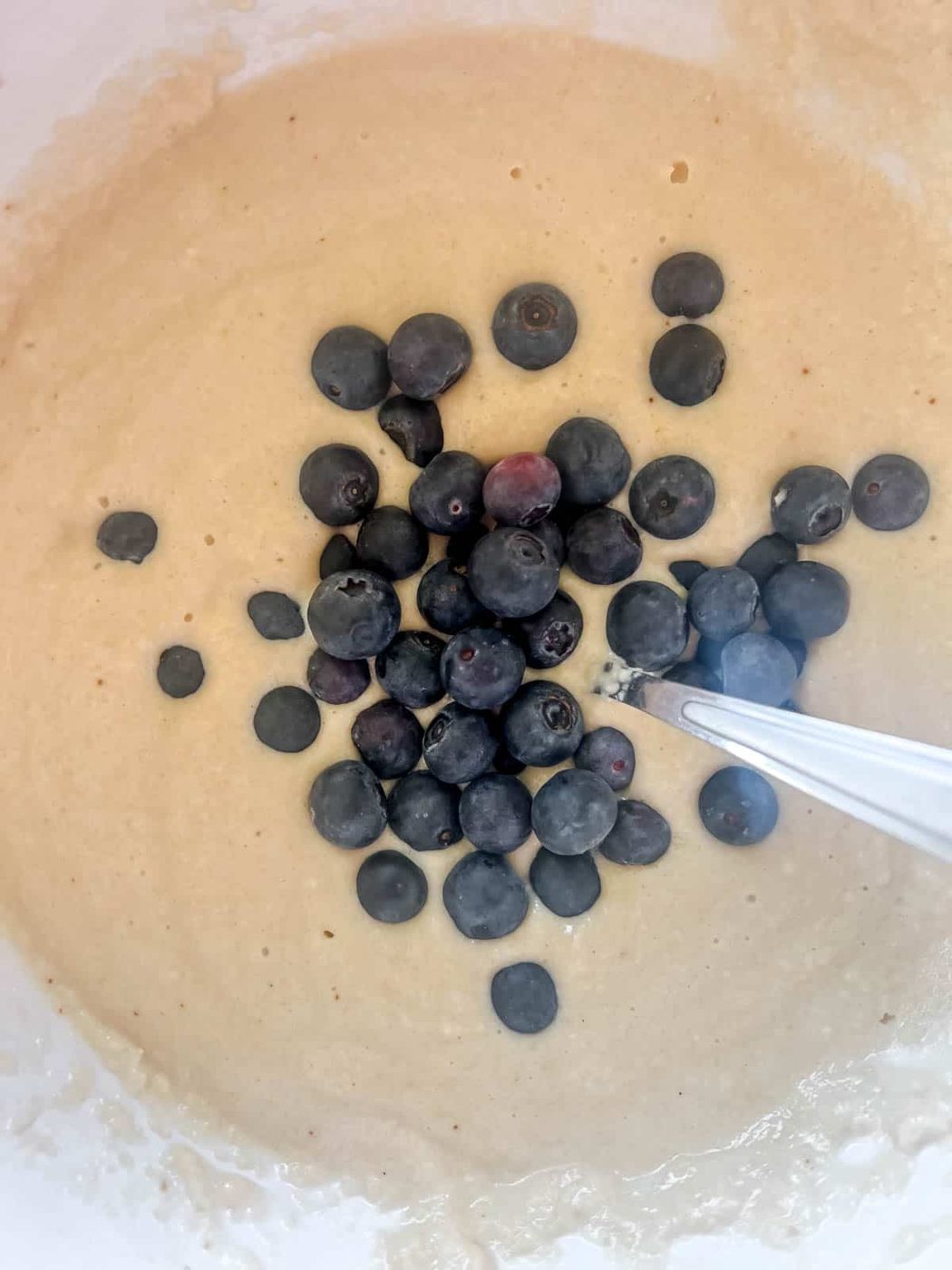 Blueberries added to the pancake batter.