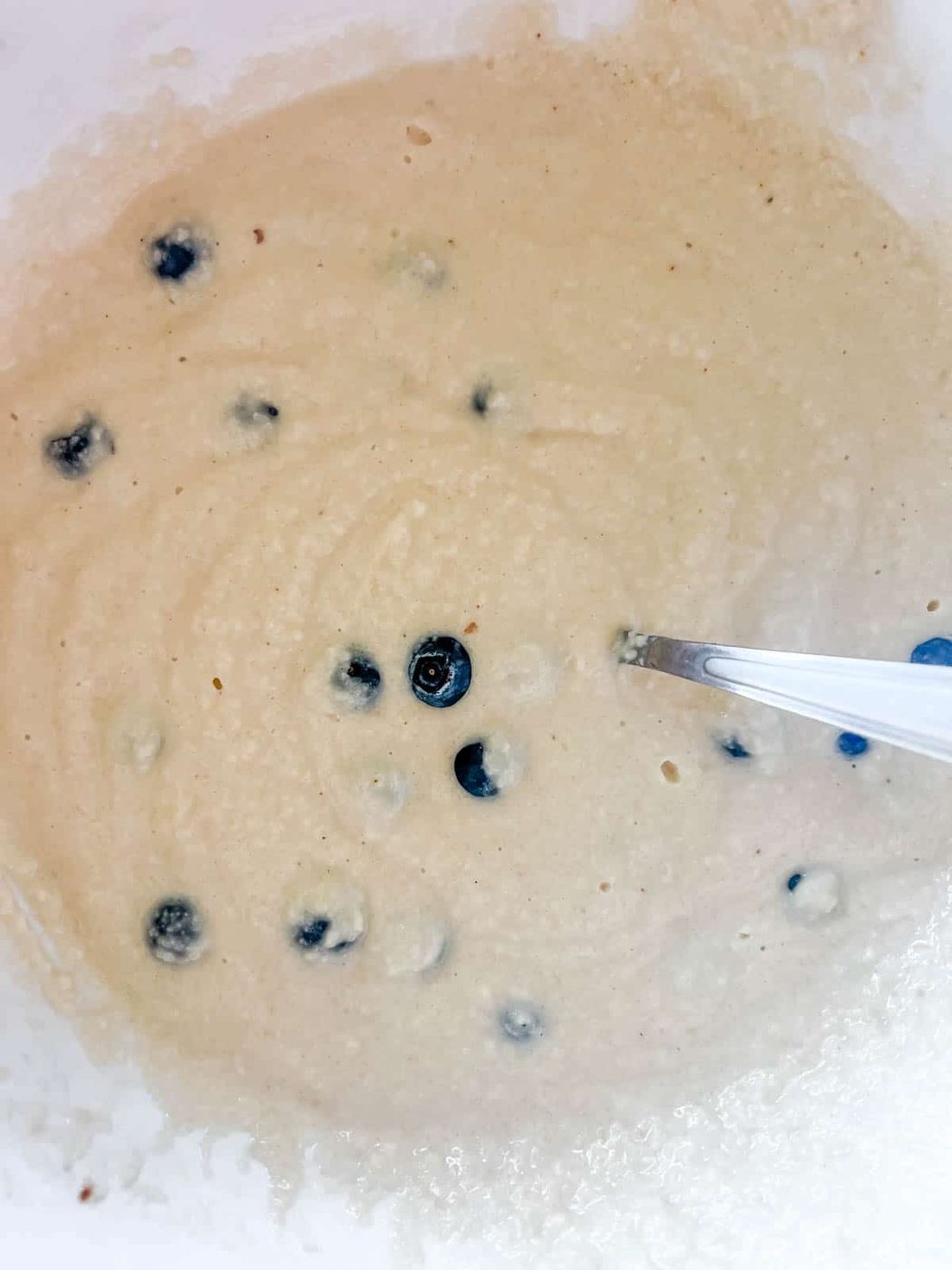 Blueberries folded into the pancake batter.