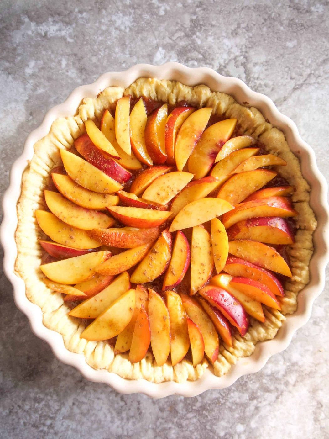 Nectarine tart before baking.