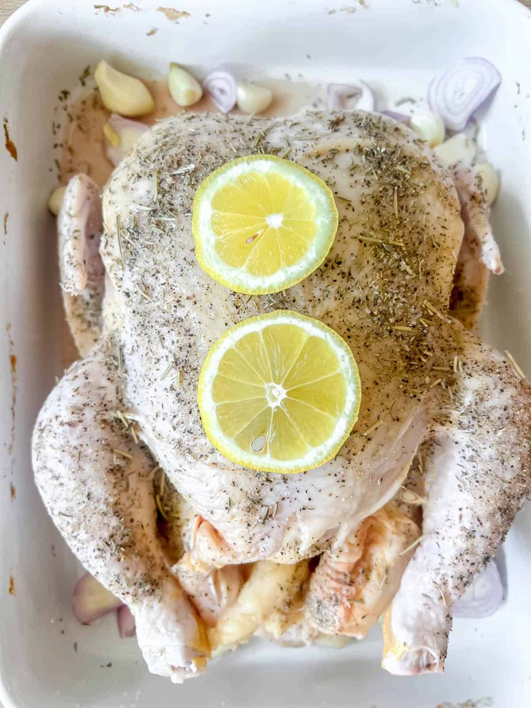 Lemon added to the raw chicken.