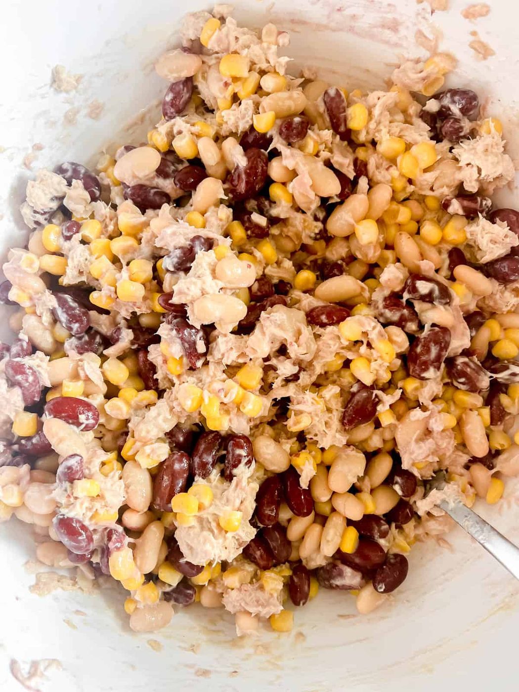 Tuna, beans and corn mixed together.