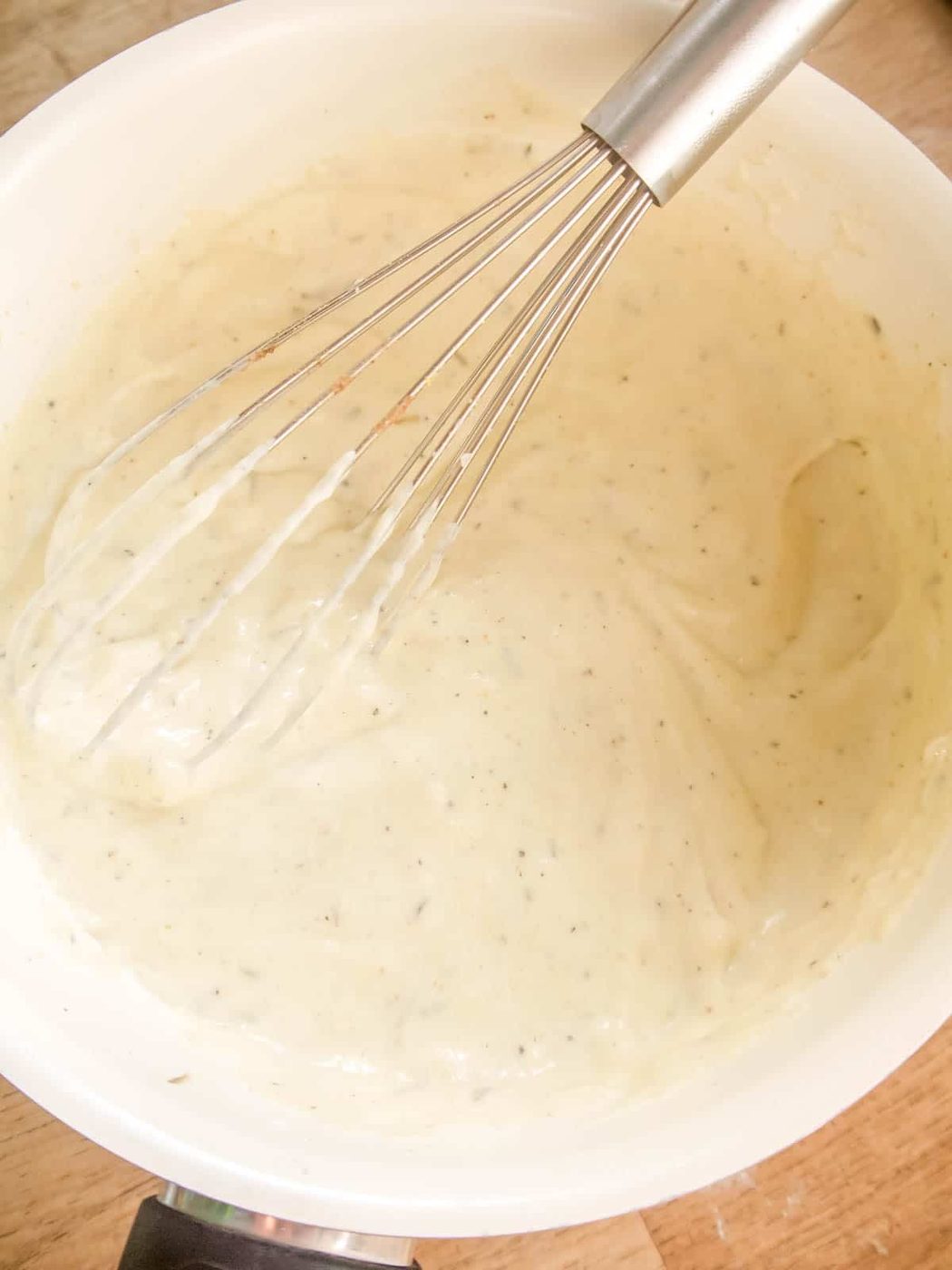 The sauce for vegan cauliflower gratin finished.