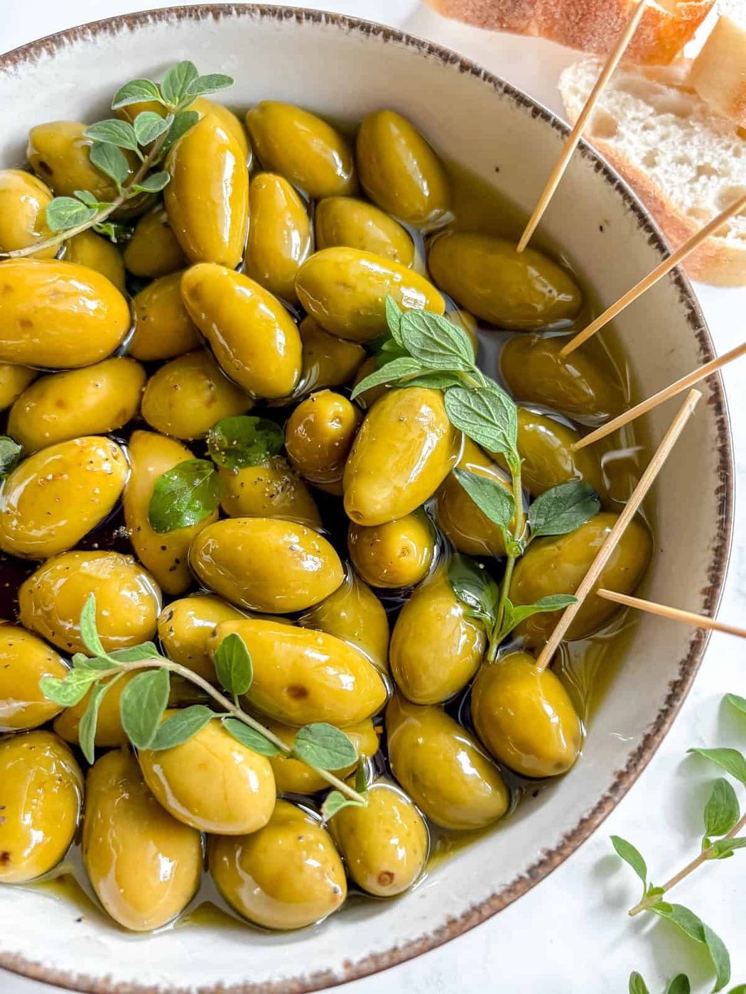 Warm Green Olives in Balsamic Vinegar & Olive oil