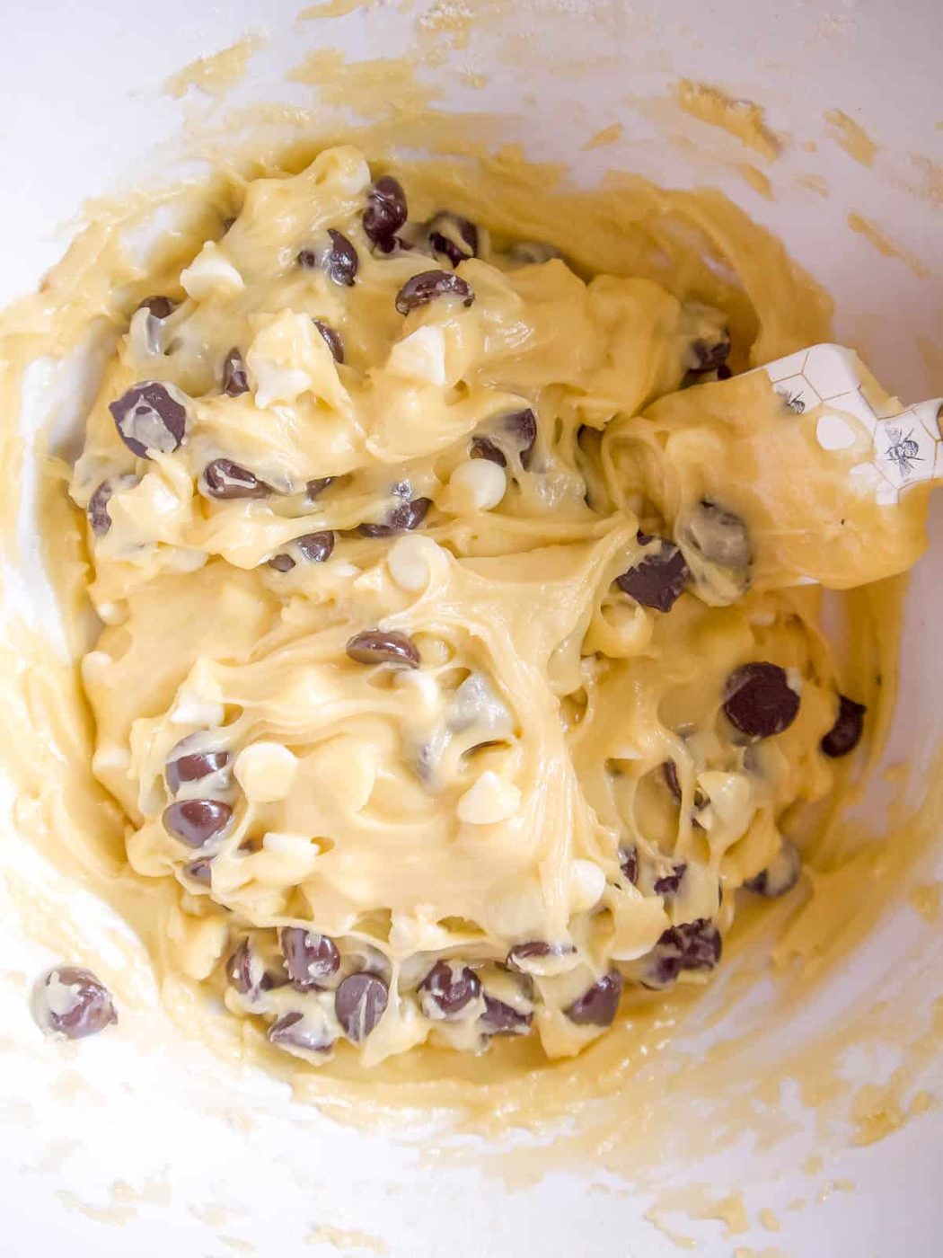Chocolate chips folded into the brownie batter.