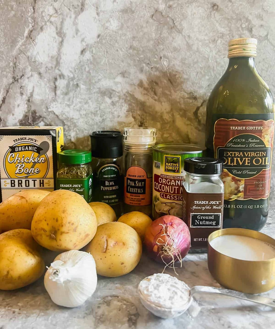 potato gratin ingredients lined up.