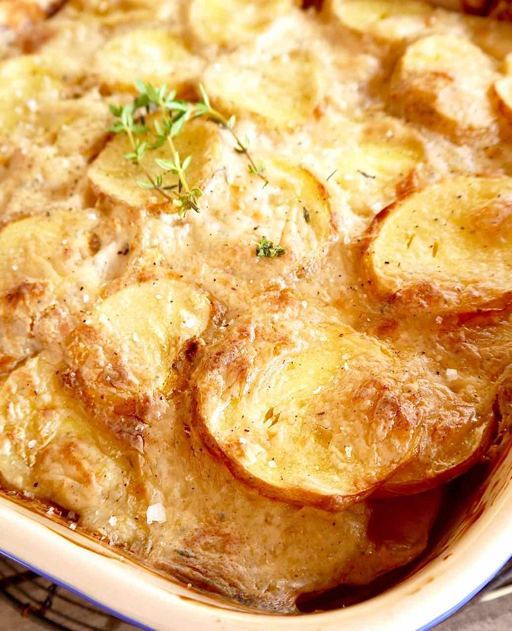 Up close shot of whole30 scalloped potatoes