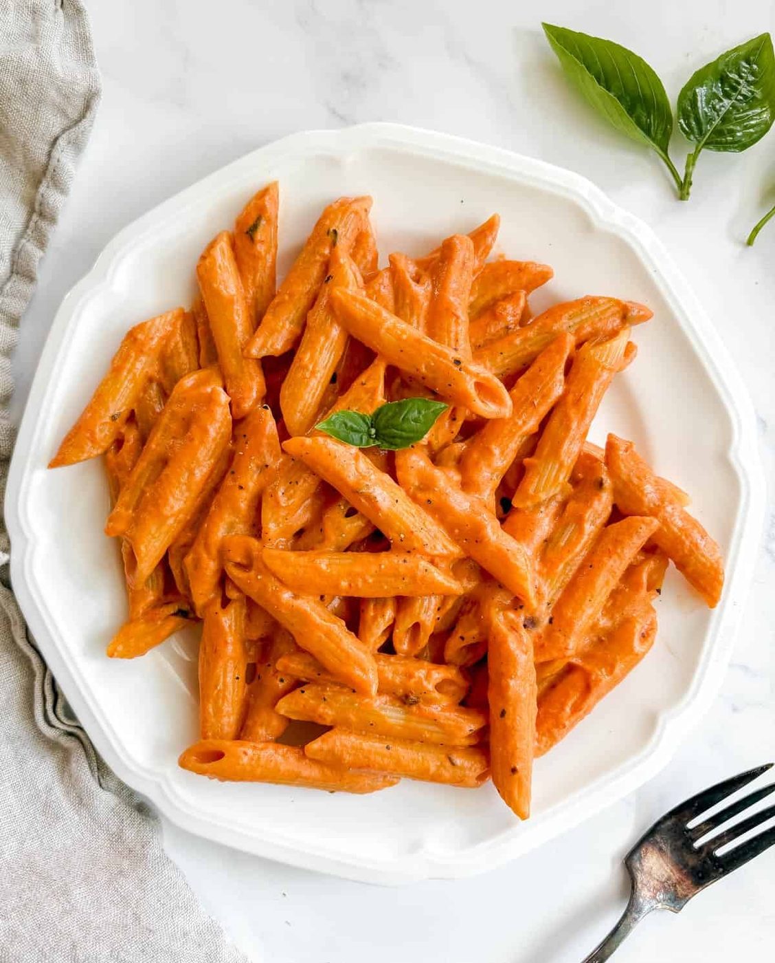 Vegan vodka sauce served on a plate.
