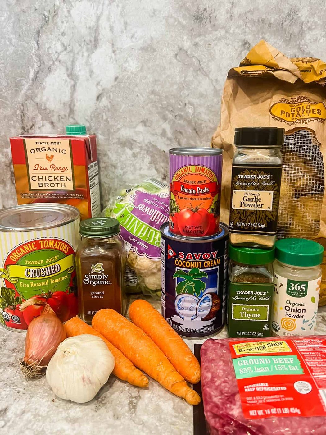 Ingredients needed to make Whole30 cottage pie.