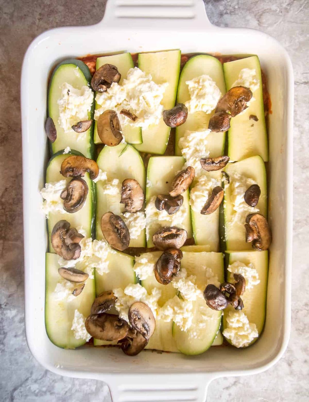 Goat cheese and mushroom layer added to the lasagna.