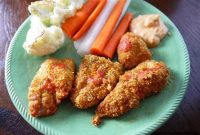 Paleo Buffalo Chicken Strips with Creamy Goat Cheese Dip