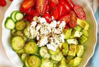 Tangy Goat Cheese Salad with Fresh Avocado, Tomato, Cucumber, and Balsamic
