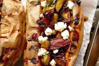 Loaded Sweet Potatoes with Bacon, Brussels Sprouts and Cranberry