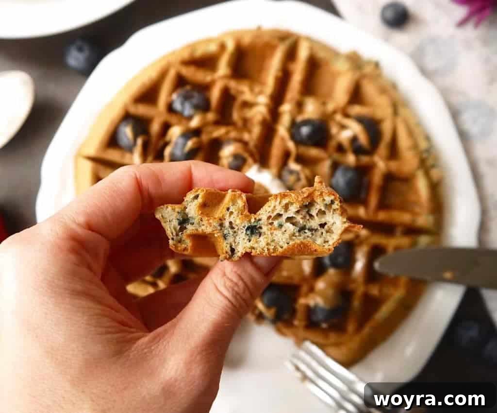 Paleo Gluten Free Bursting Blueberry Waffles 6 Paleo + Gluten-free Mashed Blueberry Waffles | Perchance to Cook, www.perchancetocook.com