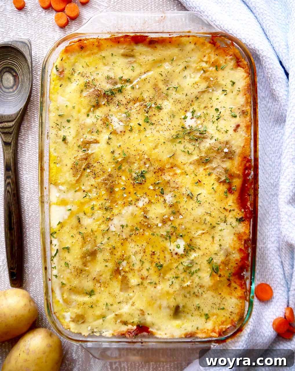 Ancestral Lamb Pie 9 The whole pan of paleo shepherd's pie with ground lamb, golden and ready to serve.