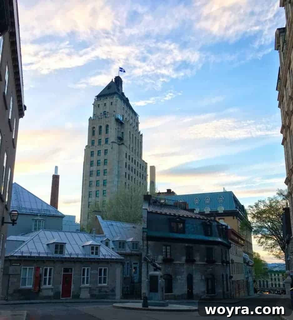 Historic Old Quebec City 10 Cobblestone streets of Old Quebec City illuminated by twilight, creating a magical ambiance