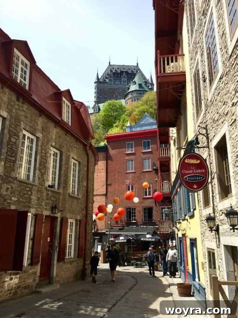 Historic Old Quebec City 14 Historic cobblestone streets and colorful buildings in Old Quebec, a UNESCO World Heritage site