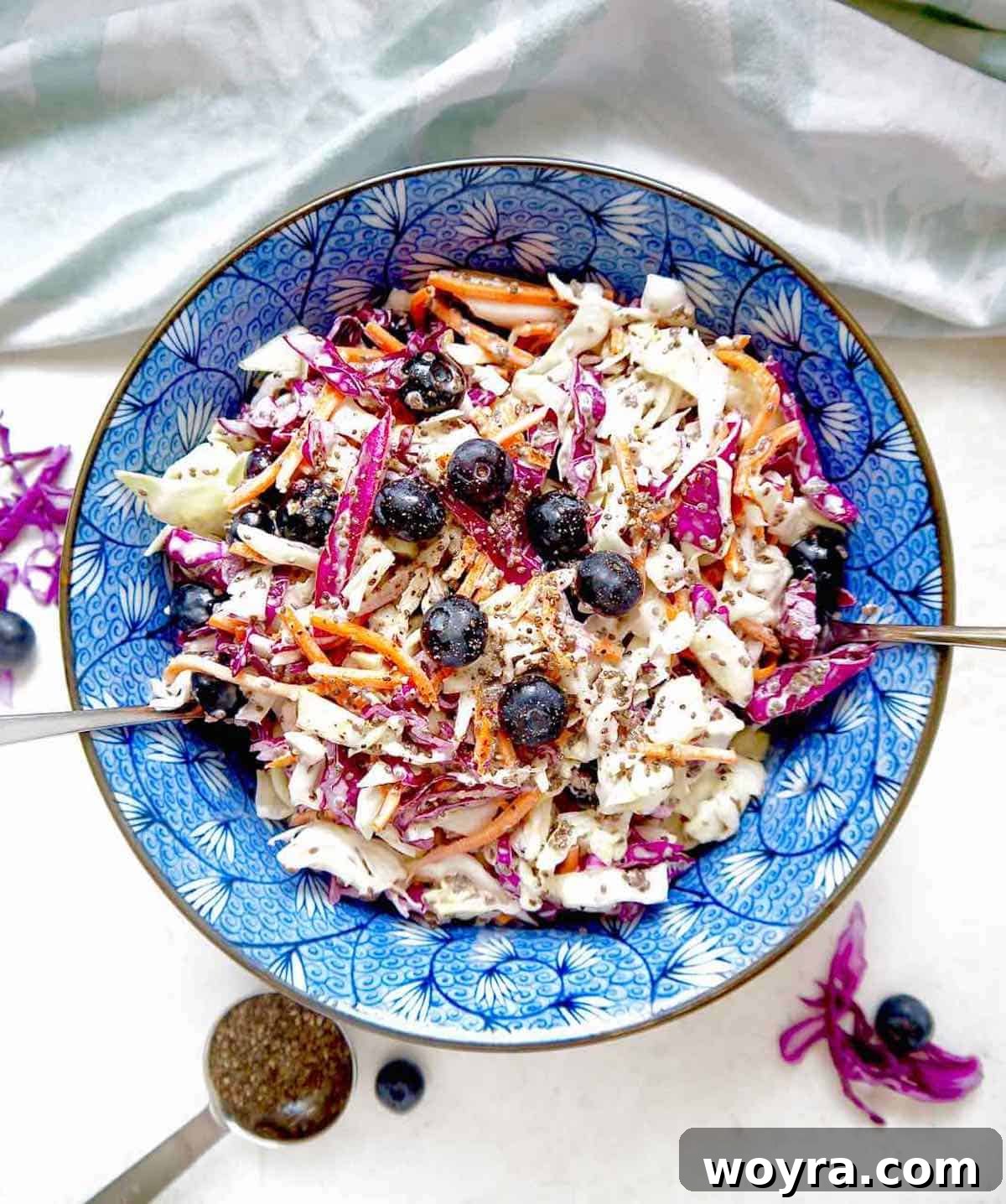 Wholesome Blueberry Chia Coleslaw Paleo and Dairy-Free 9 Healthy coleslaw with blueberries and chia seeds mixed in.