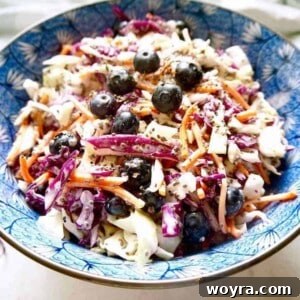 Healthy coleslaw made with blueberries and chia seeds.