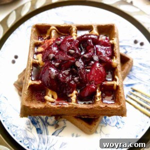 Cherry Chocolate Waffles with Cherry Compote {Paleo, GF} | Perchance to Cook, www.perchancetocook.com