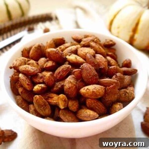 Pumpkin spice almonds in a bowl.