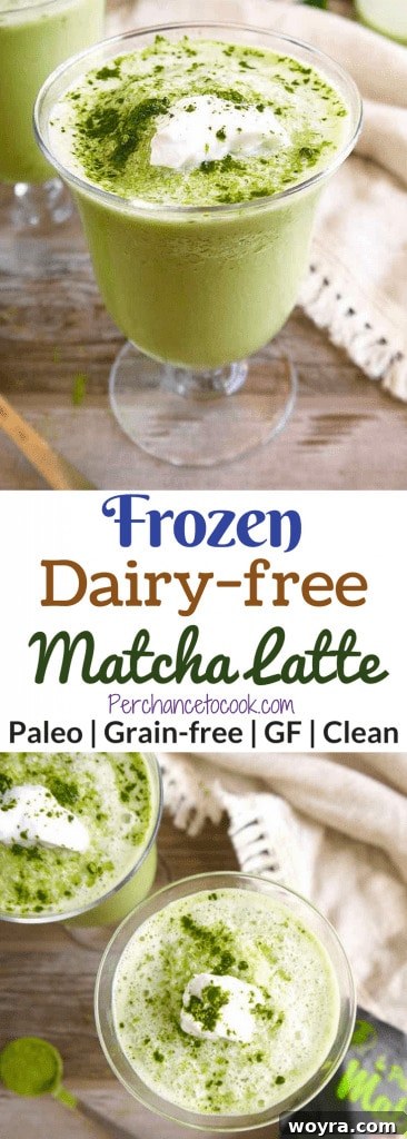 Creamy Paleo Frozen Matcha 7 Garnished Frozen Dairy-free Matcha Latte (Paleo) | Perchance to Cook, www.perchancetocook.com