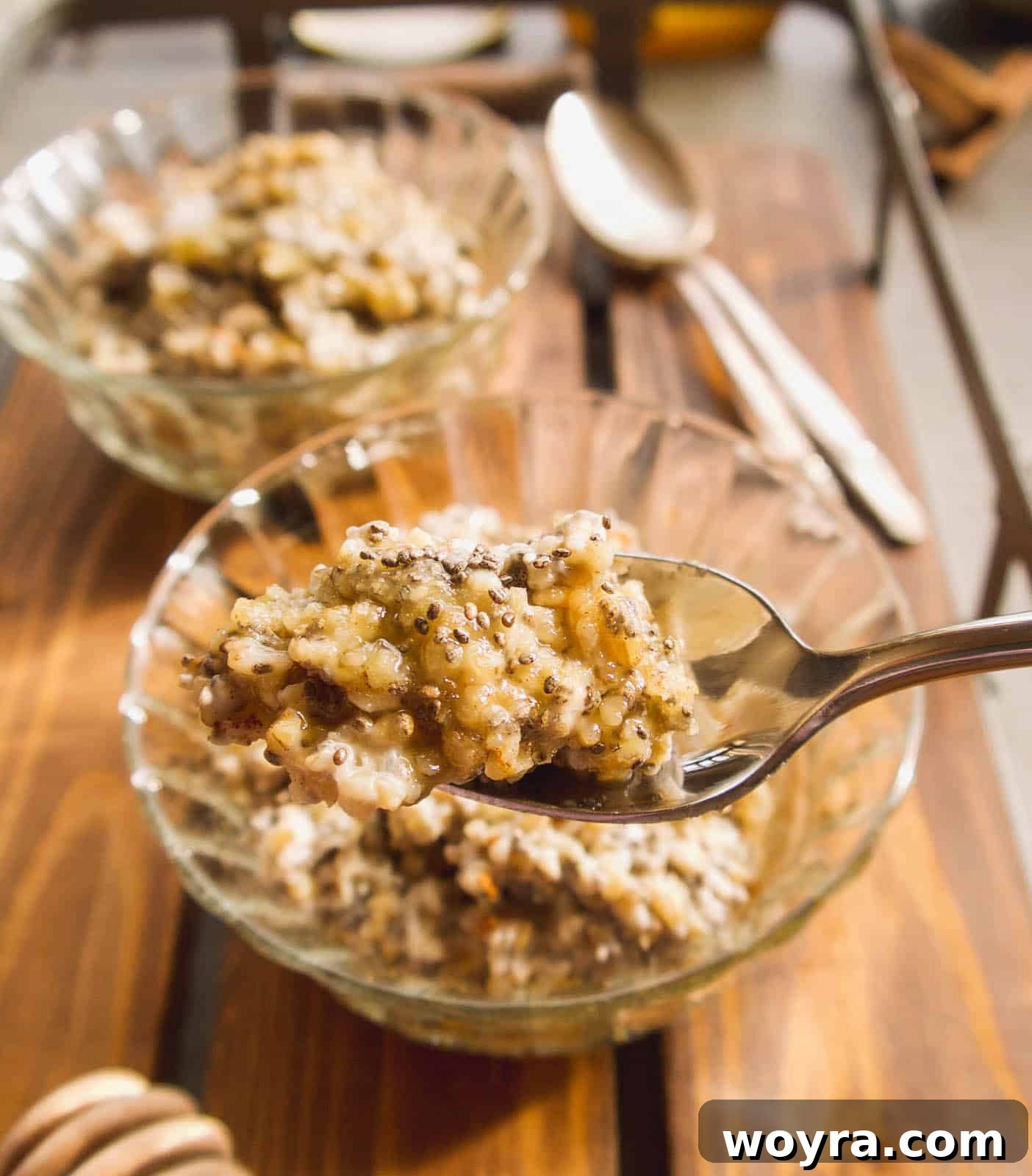 Nutrient-Rich Gluten-Free Steel Cut Oats with Chia and Coconut 5 Steel cut oats with chia seeds and honey.