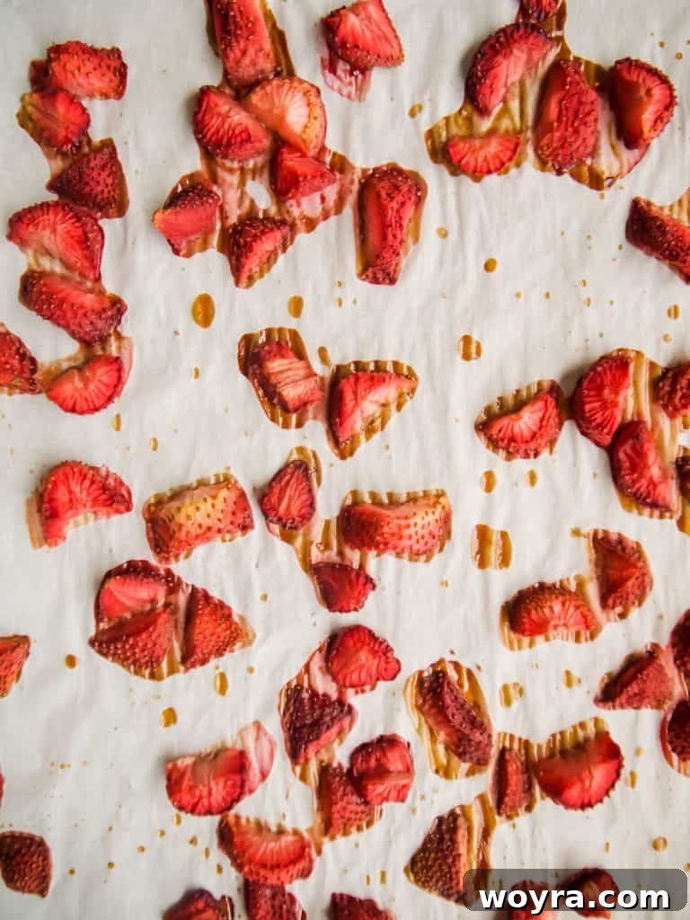 Paleo Gluten-Free Whole30 Friendly Oven Dried Strawberries 4 A bowl of finished oven-dried strawberries, ready to be enjoyed as a healthy, chewy snack or dessert.
