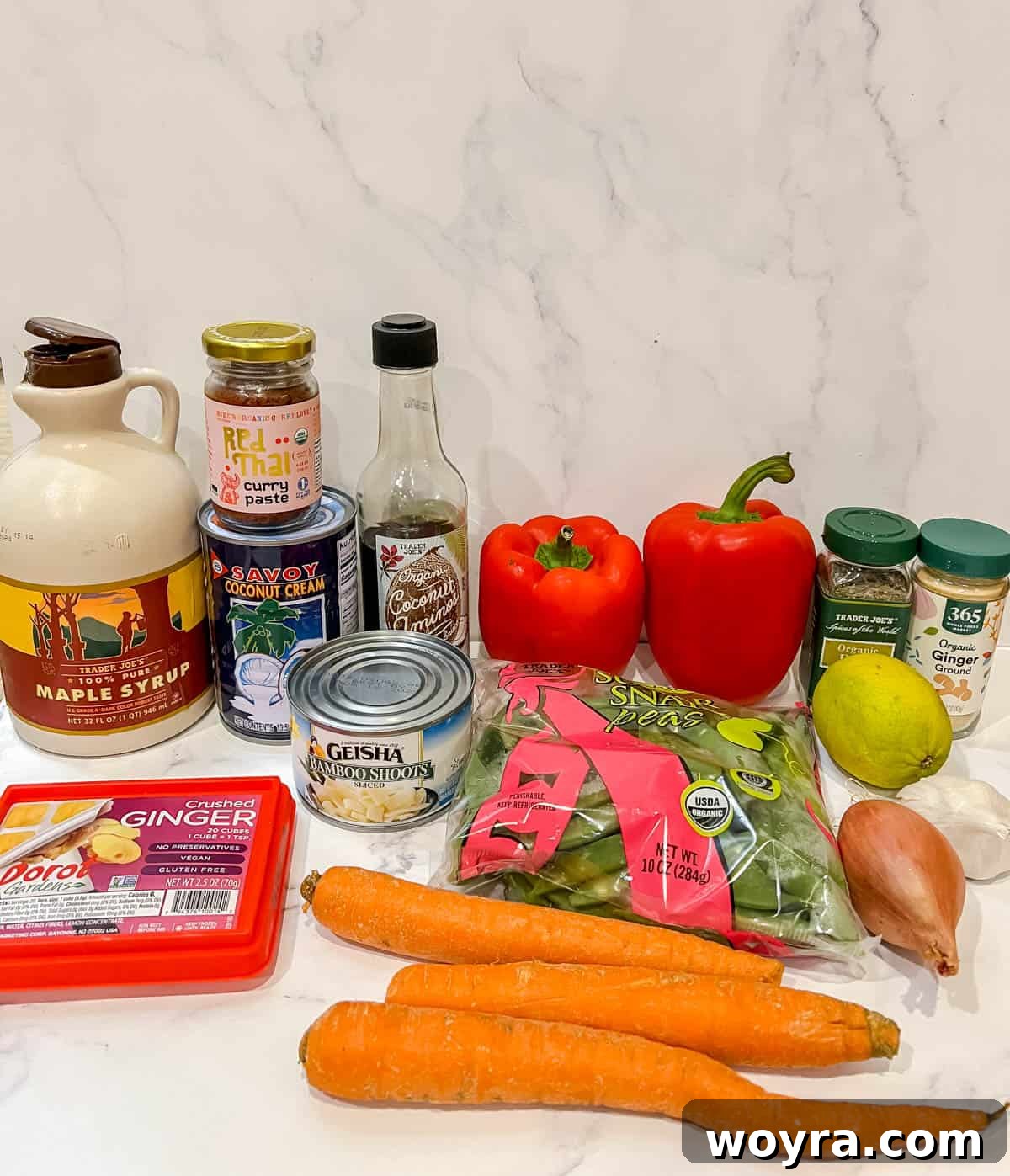 Plant-Based Paleo Thai Red Curry 3 An array of fresh vegetables and spices laid out, ready for making vegan Thai red curry.