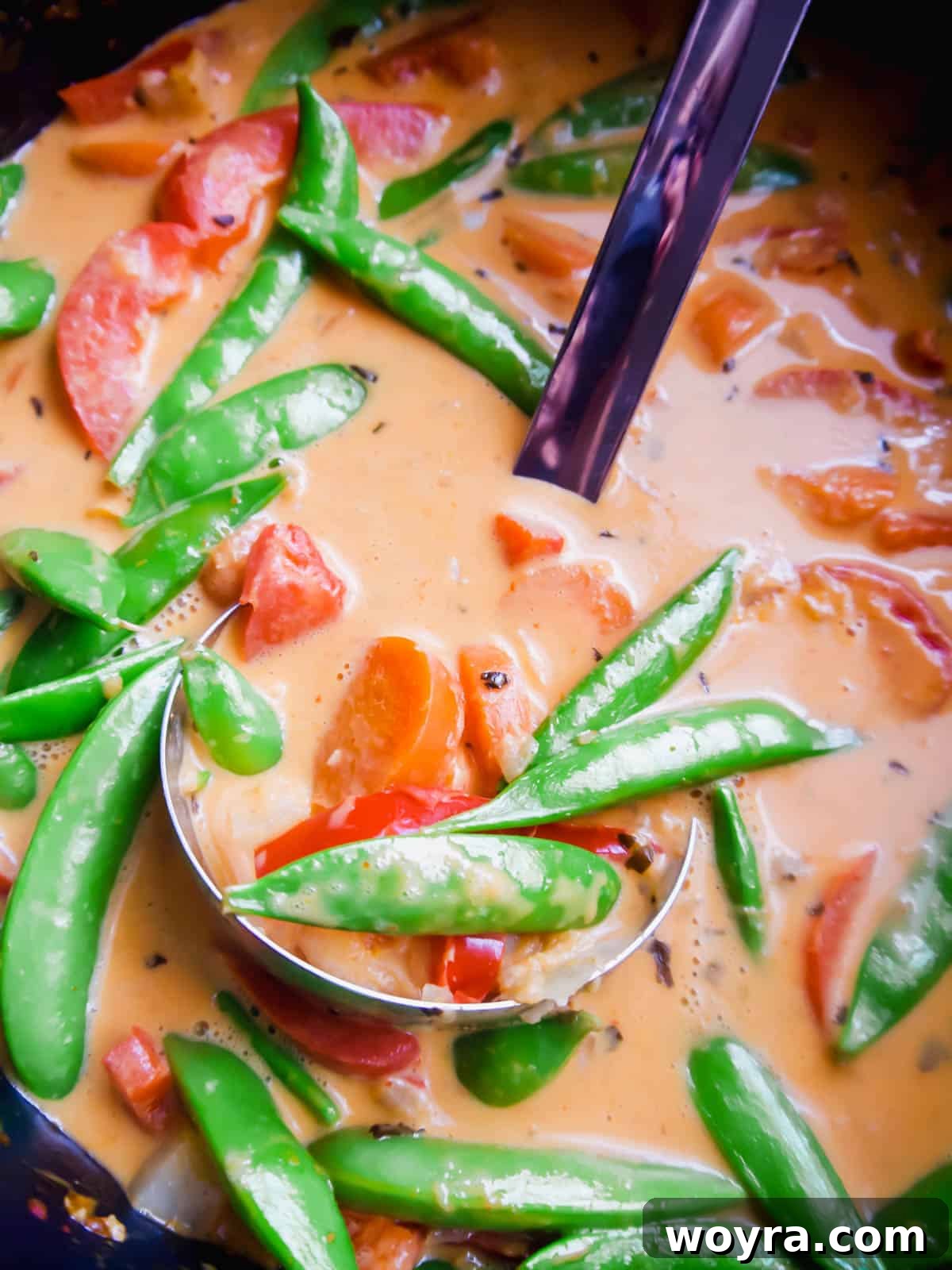 Plant-Based Paleo Thai Red Curry 10 Fresh snap peas are added to the Paleo Thai red curry for a final touch.