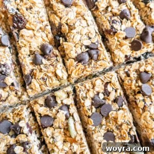 Close-up of two rows of perfectly crafted no-bake gluten-free almond butter granola bars.