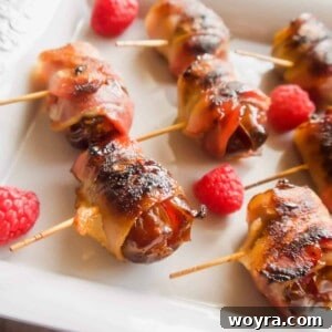 Bacon Wrapped Raspberry Stuffed Dates ( Paleo, Whole30) | Perchance to Cook, www.perchancetocook.com