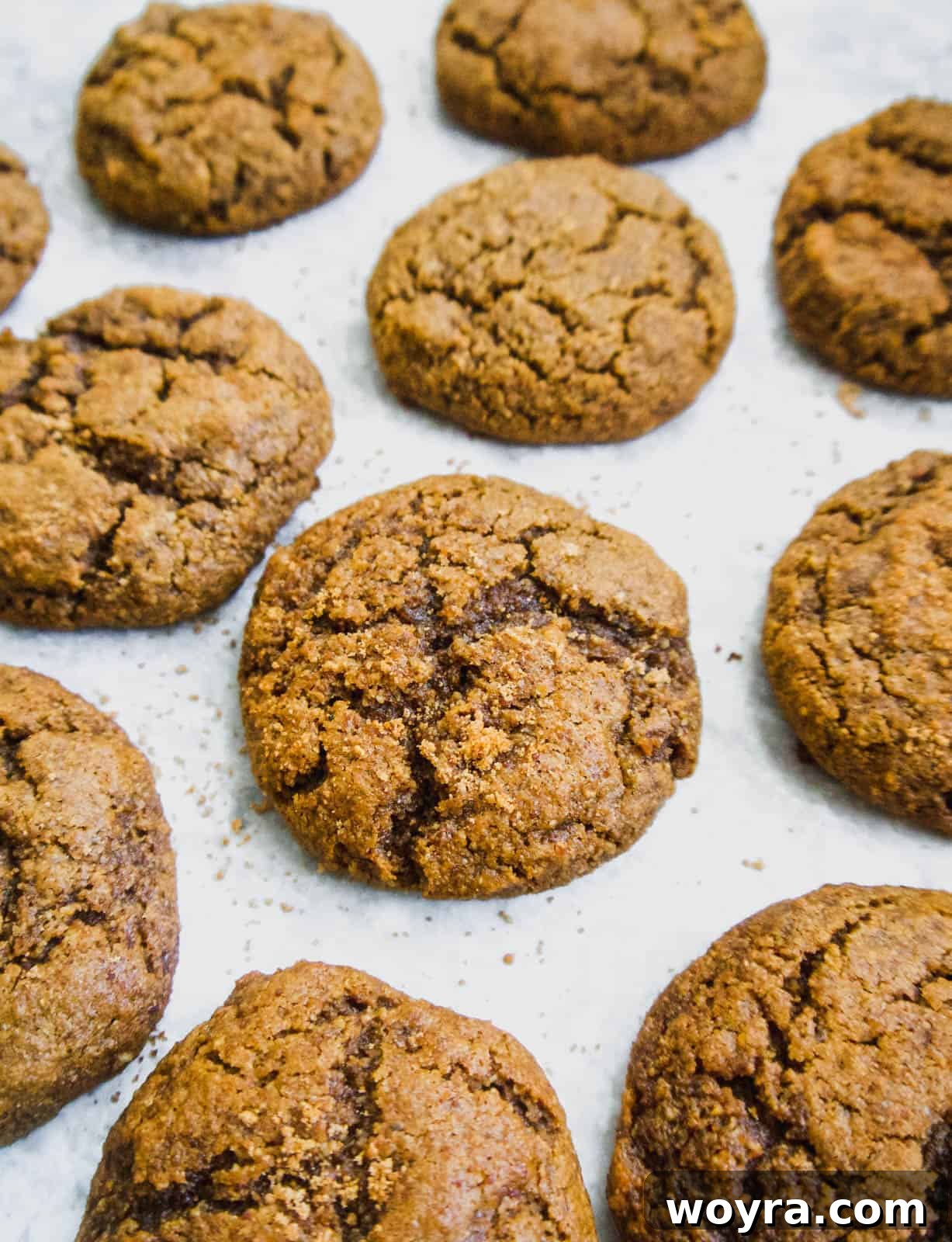 Paleo Pumpkin Spice Molasses Cookies 3 Paleo molasses cookies on a cookie sheet.