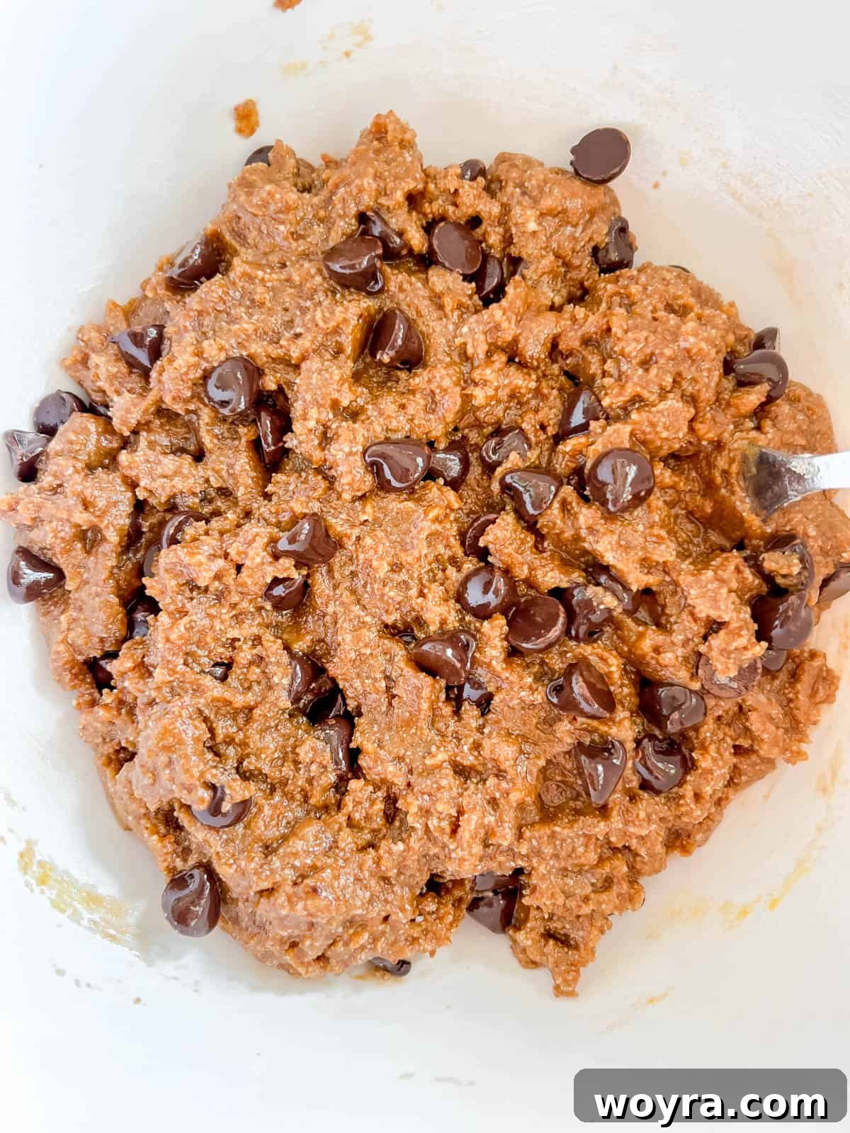 The golden-brown, rich cookie bar batter mixed and ready.