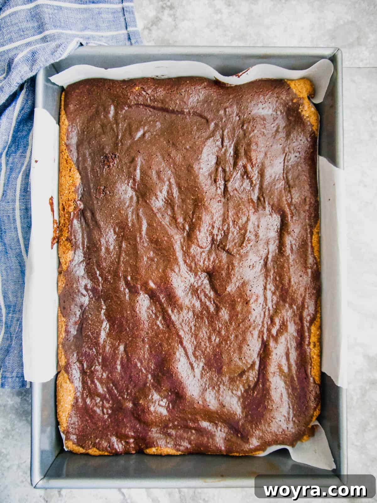 The paleo brownie cookie bars freshly baked, golden and fudgy.