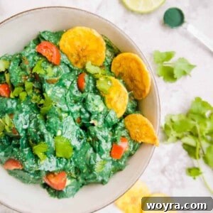 Green Power Guacamole 6 Spirulina Guacamole in a bowl with chips inside.