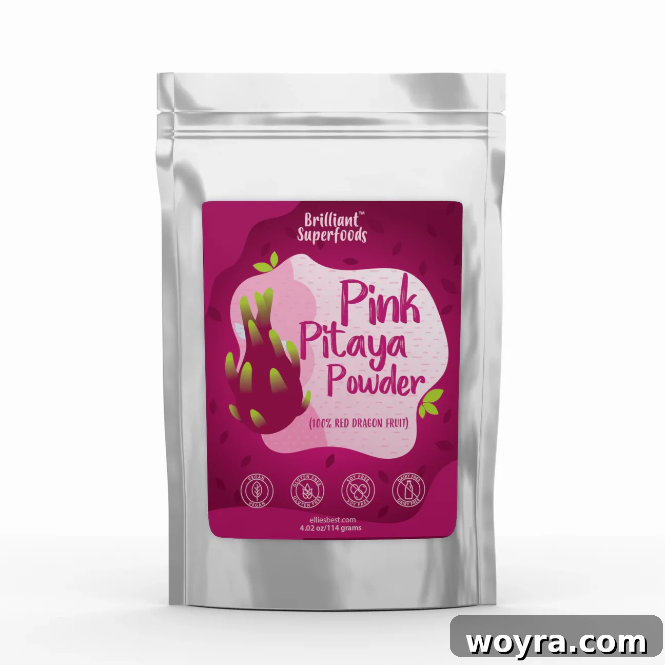 Dragon Fruit Mango Berry Burst 4 Close-up of frozen fruit and dragon fruit powder, highlighting key ingredients for the smoothie's vibrant color and flavor.