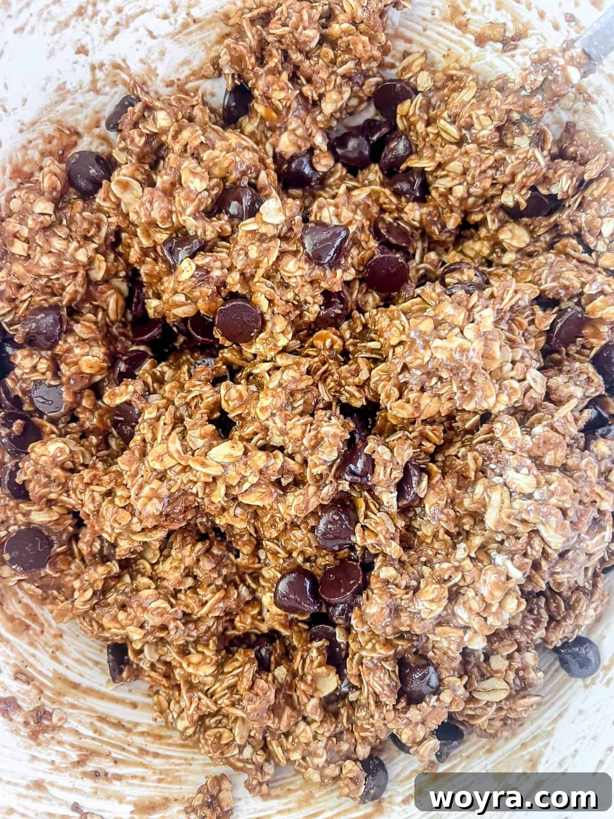 Power-Packed Dairy-Free Lactation Cookies 7 Lactation cookie batter in a bowl, after mixing dry and wet ingredients.