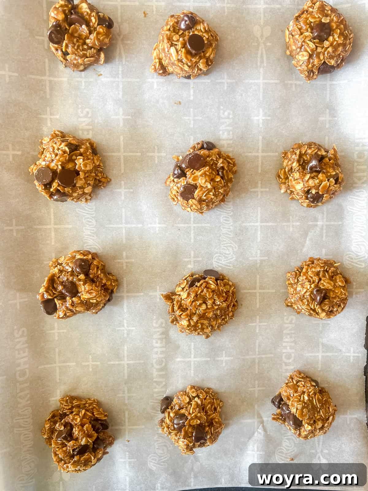 Power-Packed Dairy-Free Lactation Cookies 8 Cookie dough scooped onto a baking pan before going into the oven.